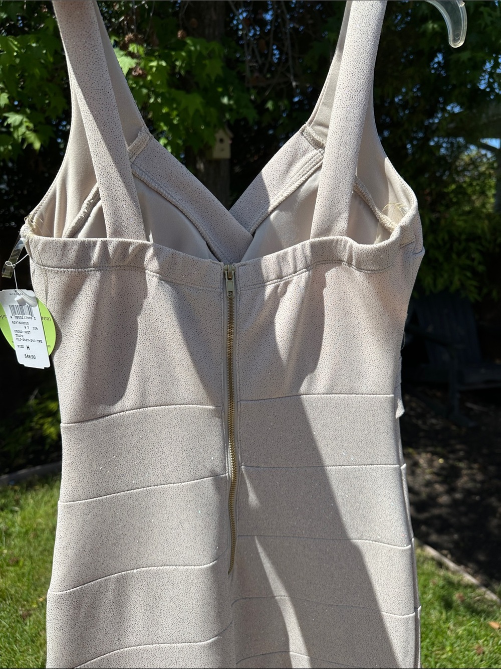 NEW Windsor Shimmery Taupe Maxi Dress with Crisscross Bodice - Picture 6 of 8